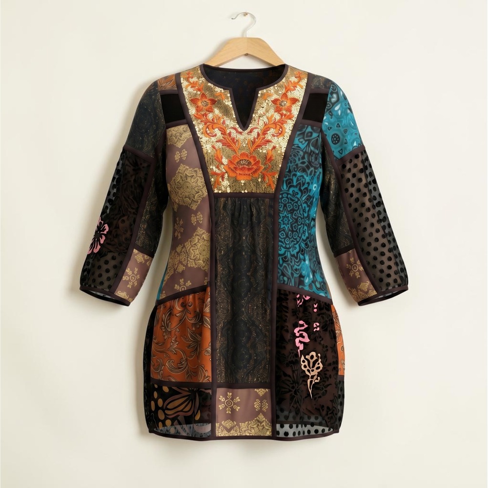 SOFT SURROUNDINGS Floral Sequins Patchwork Mini Shift Dress, Small